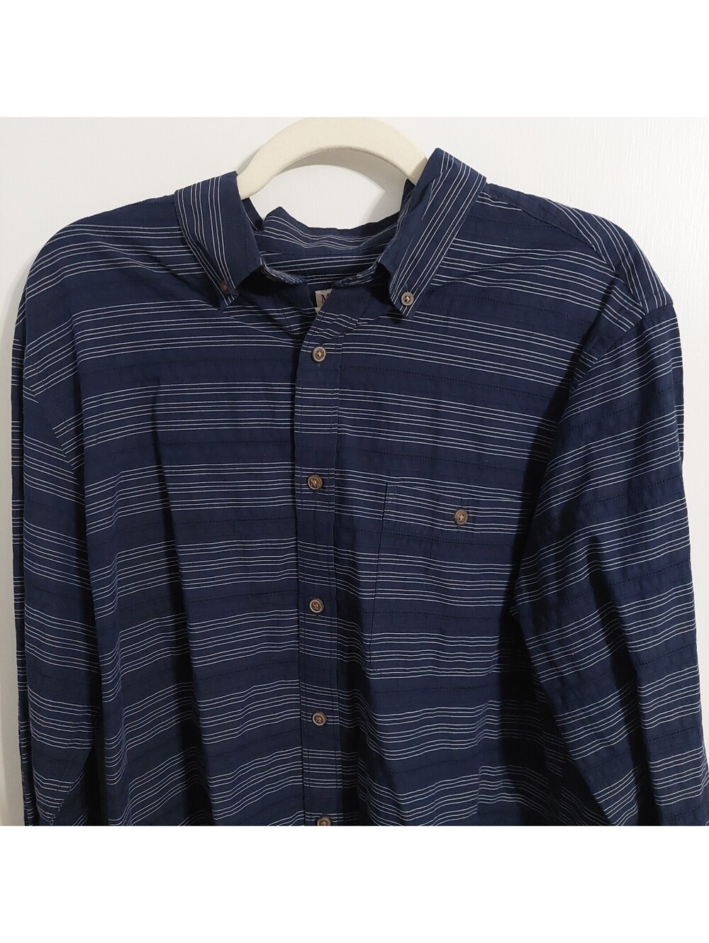 Merona Men's Navy Blue Striped Button-Up Shirt Large